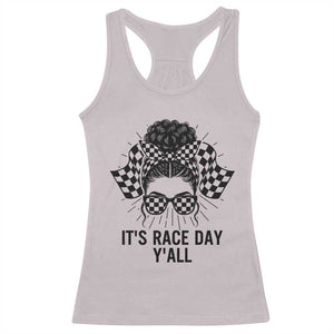 Racing Car Checkered Flag Racerback Tank Top Messy Bun Woman Race Day TS14 Ice Gray Print Your Wear