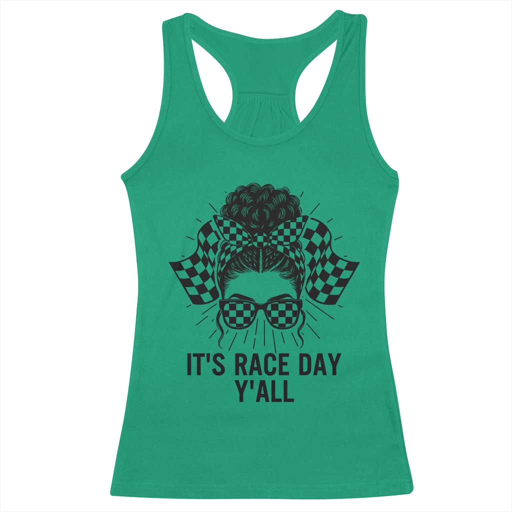 Racing Car Checkered Flag Racerback Tank Top Messy Bun Woman Race Day TS14 Irish Green Print Your Wear