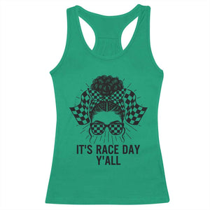 Racing Car Checkered Flag Racerback Tank Top Messy Bun Woman Race Day TS14 Irish Green Print Your Wear