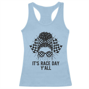 Racing Car Checkered Flag Racerback Tank Top Messy Bun Woman Race Day TS14 Light Blue Print Your Wear