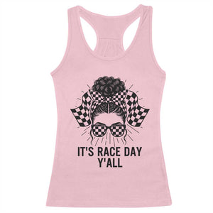 Racing Car Checkered Flag Racerback Tank Top Messy Bun Woman Race Day TS14 Light Pink Print Your Wear