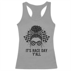 Racing Car Checkered Flag Racerback Tank Top Messy Bun Woman Race Day TS14 Sport Gray Print Your Wear