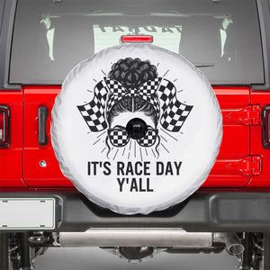 Racing Car Checkered Flag Spare Tire Cover Messy Bun Woman Race Day TS14 White Print Your Wear