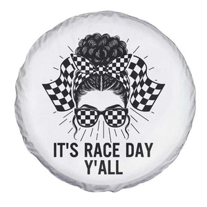 Racing Car Checkered Flag Spare Tire Cover Messy Bun Woman Race Day TS14 Print Your Wear