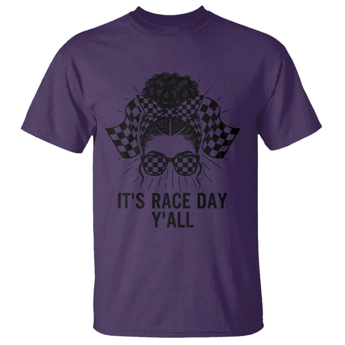 Racing Car Checkered Flag T Shirt Messy Bun Woman Race Day TS14 Purple Print Your Wear