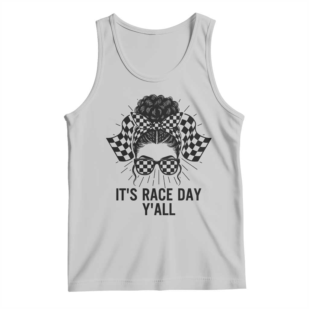 Racing Car Checkered Flag Tank Top Messy Bun Woman Race Day TS14 Ash Print Your Wear