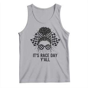 Racing Car Checkered Flag Tank Top Messy Bun Woman Race Day TS14 Athletic Heather Print Your Wear