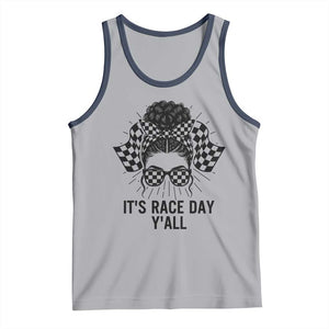 Racing Car Checkered Flag Tank Top Messy Bun Woman Race Day TS14 Athletic Heather Navy Print Your Wear