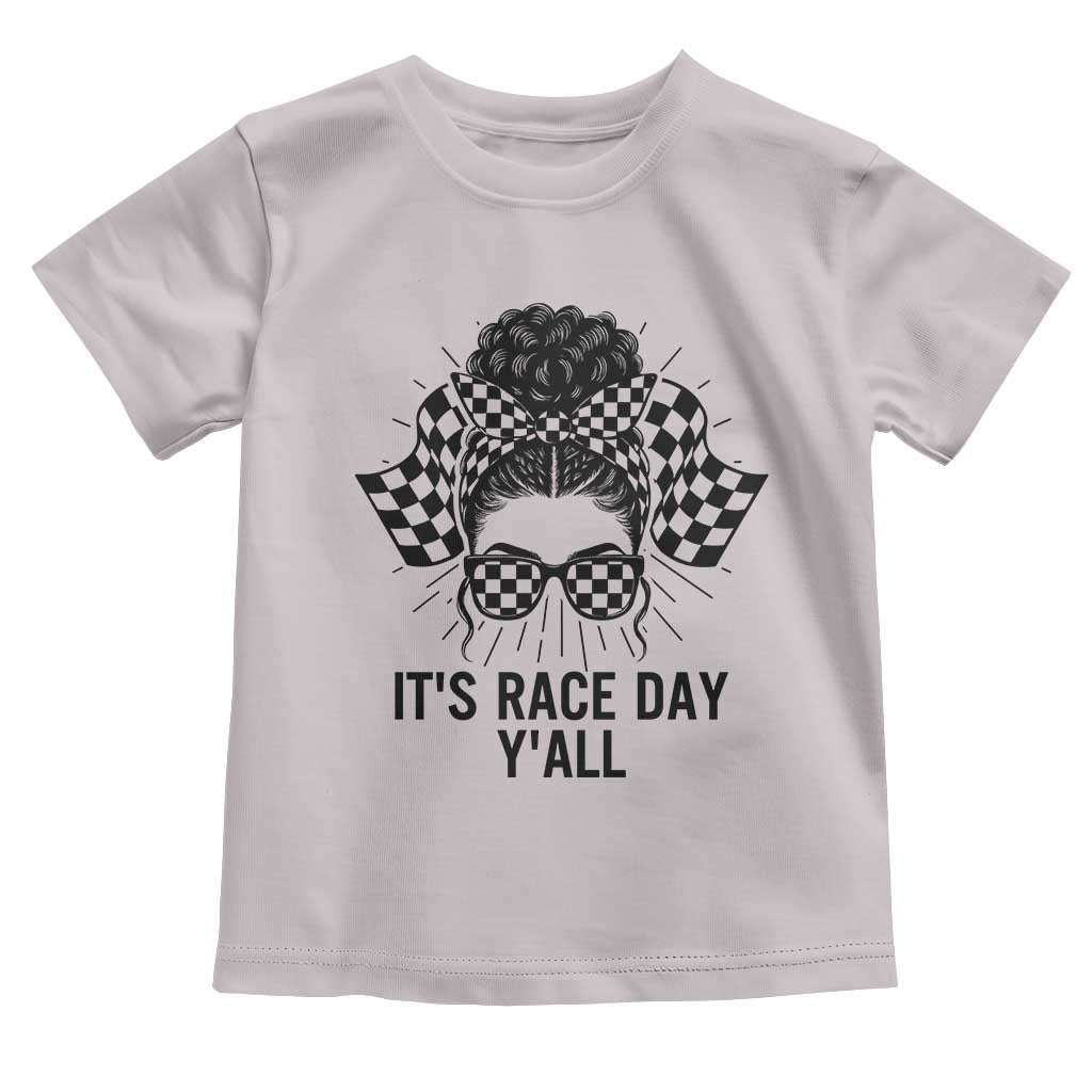 Racing Car Checkered Flag Toddler T Shirt Messy Bun Woman Race Day TS14 Ice Gray Print Your Wear