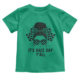 Racing Car Checkered Flag Toddler T Shirt Messy Bun Woman Race Day TS14 Irish Green Print Your Wear