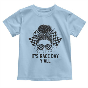 Racing Car Checkered Flag Toddler T Shirt Messy Bun Woman Race Day TS14 Light Blue Print Your Wear