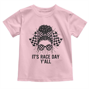 Racing Car Checkered Flag Toddler T Shirt Messy Bun Woman Race Day TS14 Light Pink Print Your Wear