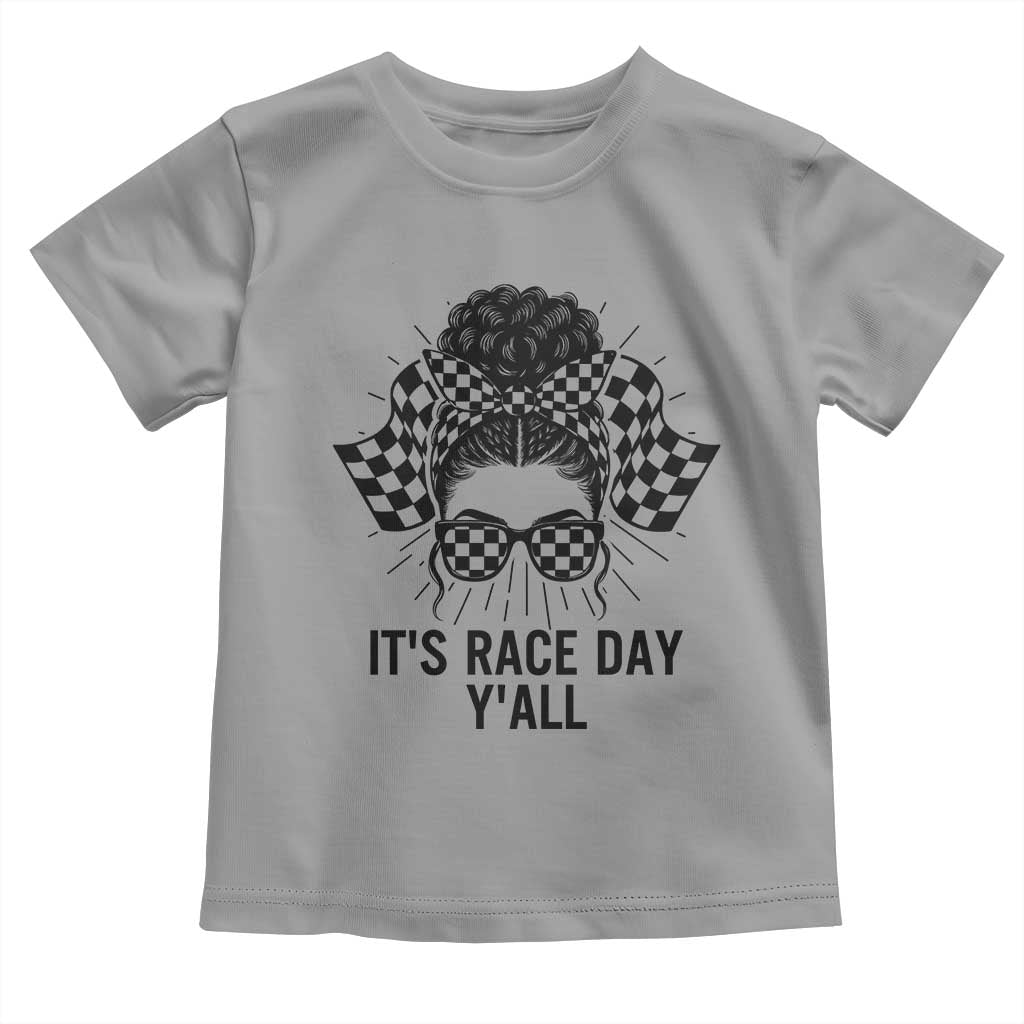Racing Car Checkered Flag Toddler T Shirt Messy Bun Woman Race Day TS14 Sport Gray Print Your Wear