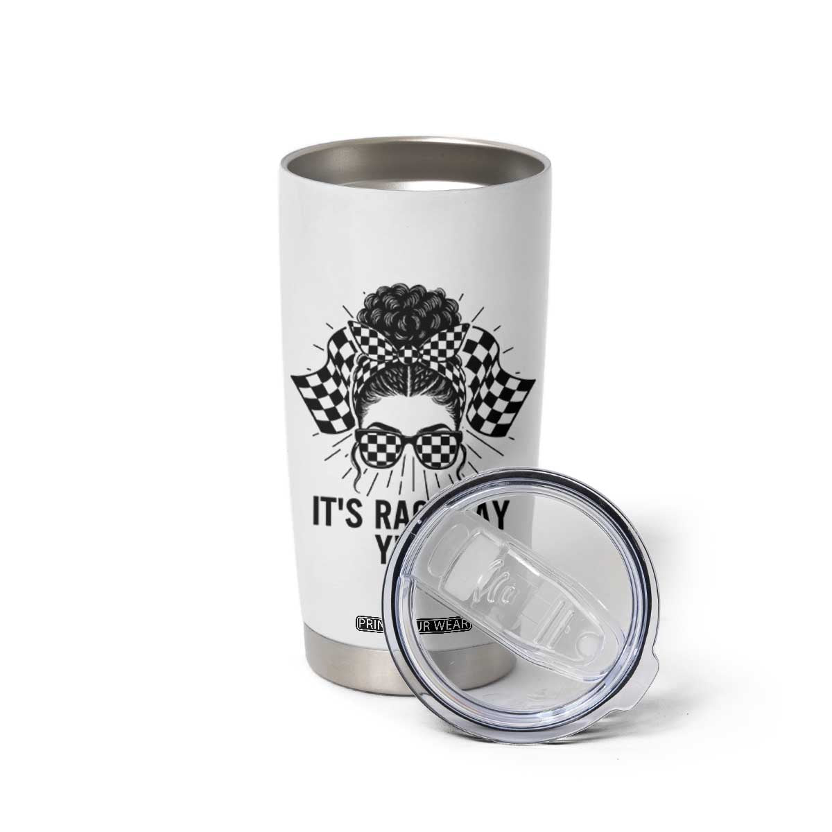 Racing Car Checkered Flag Tumbler Cup Messy Bun Woman Race Day TS14 Print Your Wear