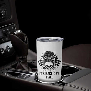 Racing Car Checkered Flag Tumbler Cup Messy Bun Woman Race Day TS14 Print Your Wear