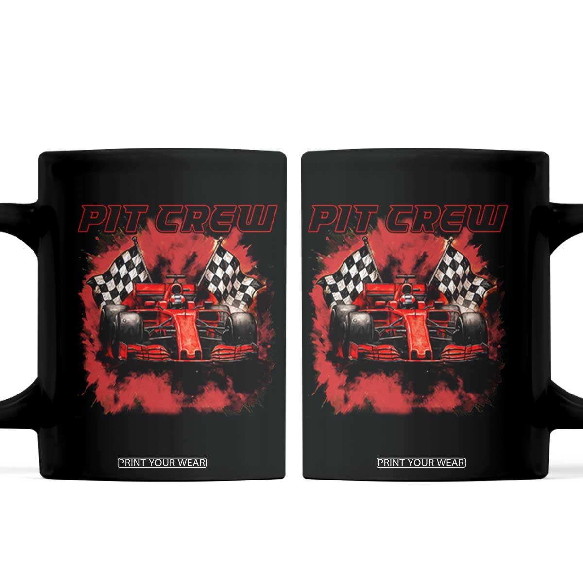Racing Car Checkered Flag Coffee Mug Pit Crew Race Car TS14 Black Print Your Wear