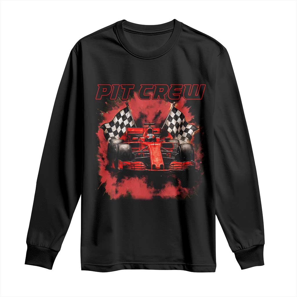 Racing Car Checkered Flag Long Sleeve Shirt Pit Crew Race Car TS14 Black Print Your Wear
