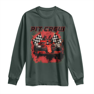 Racing Car Checkered Flag Long Sleeve Shirt Pit Crew Race Car TS14 Dark Forest Green Print Your Wear