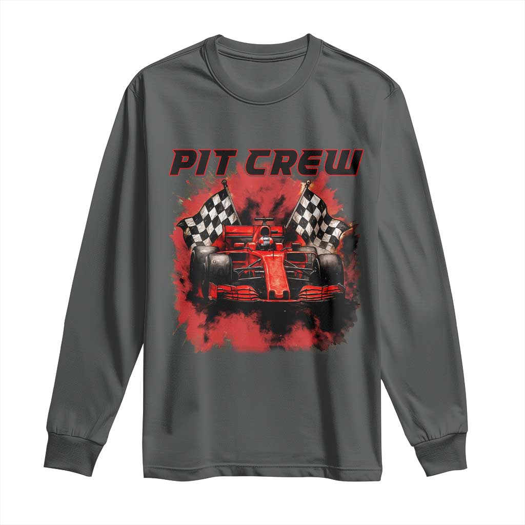 Racing Car Checkered Flag Long Sleeve Shirt Pit Crew Race Car TS14 Dark Heather Print Your Wear