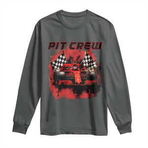 Racing Car Checkered Flag Long Sleeve Shirt Pit Crew Race Car TS14 Dark Heather Print Your Wear