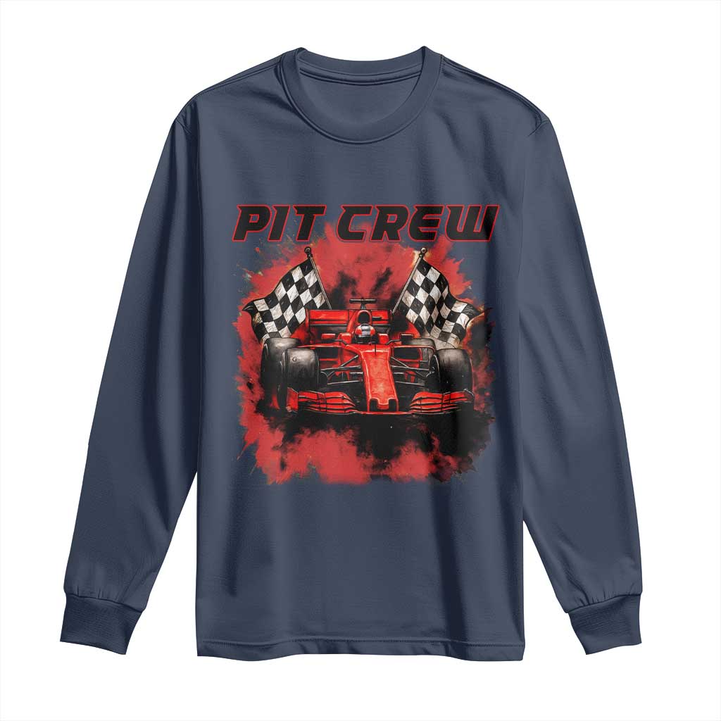 Racing Car Checkered Flag Long Sleeve Shirt Pit Crew Race Car TS14 Navy Print Your Wear