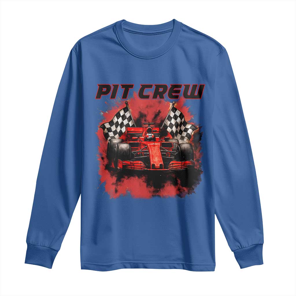 Racing Car Checkered Flag Long Sleeve Shirt Pit Crew Race Car TS14 Royal Blue Print Your Wear