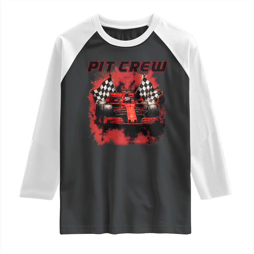 Racing Car Checkered Flag Raglan Shirt Pit Crew Race Car TS14 Black White Print Your Wear