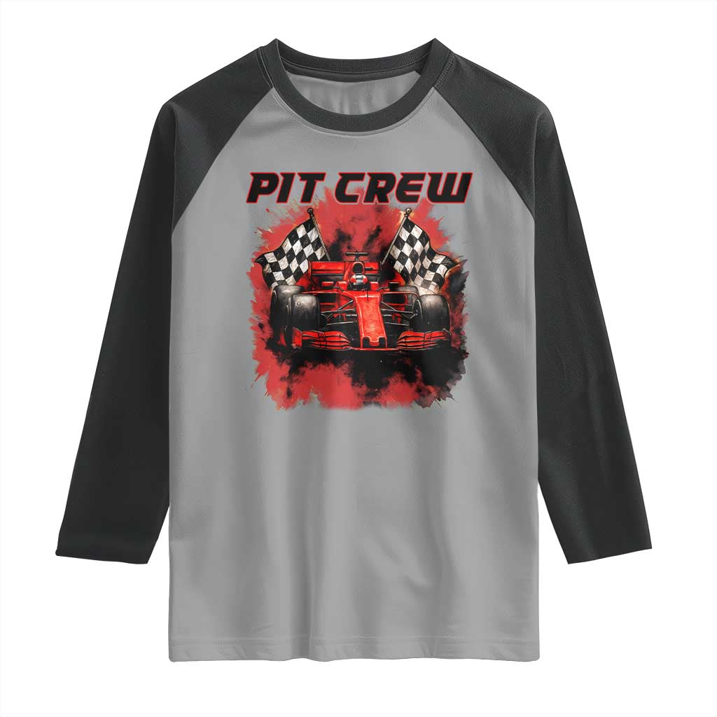 Racing Car Checkered Flag Raglan Shirt Pit Crew Race Car TS14 Sport Gray Black Print Your Wear