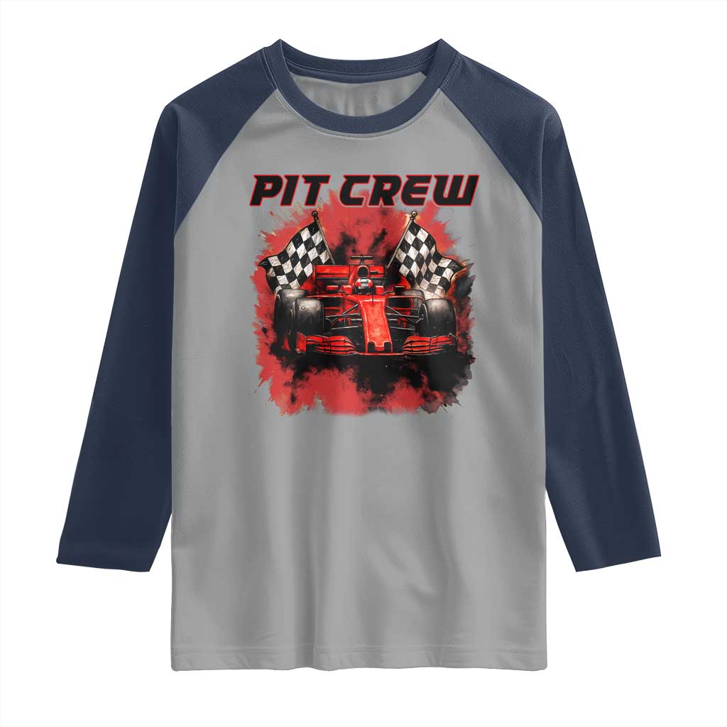Racing Car Checkered Flag Raglan Shirt Pit Crew Race Car TS14 Sport Gray Navy Print Your Wear