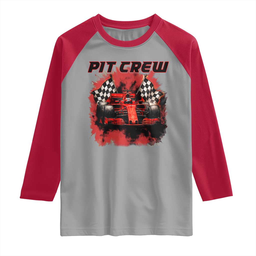 Racing Car Checkered Flag Raglan Shirt Pit Crew Race Car TS14 Sport Gray Red Print Your Wear