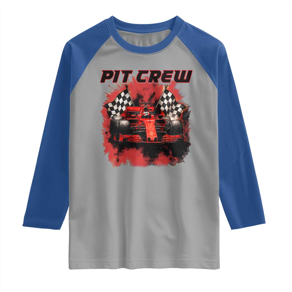 Racing Car Checkered Flag Raglan Shirt Pit Crew Race Car TS14 Sport Gray Royal Print Your Wear