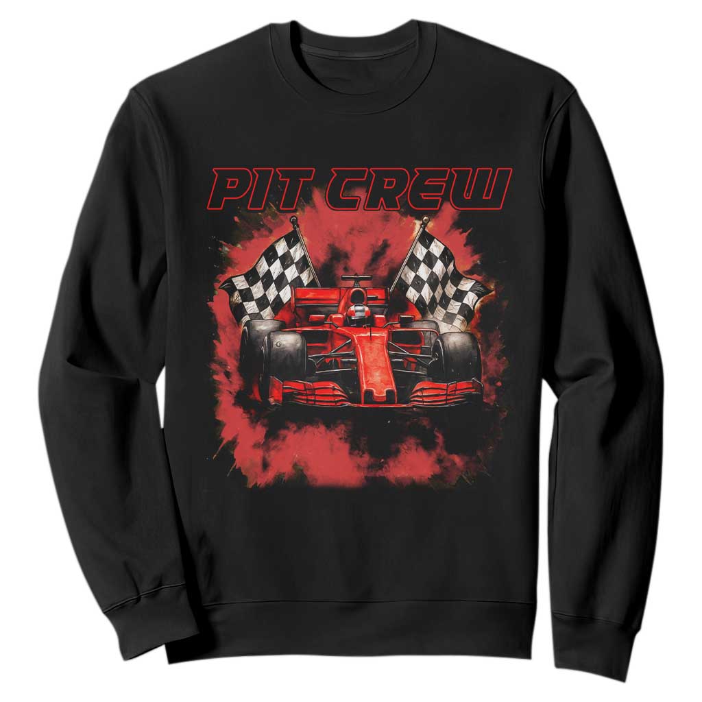 Racing Car Checkered Flag Sweatshirt Pit Crew Race Car TS14 Black Print Your Wear