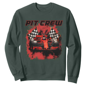 Racing Car Checkered Flag Sweatshirt Pit Crew Race Car TS14 Dark Forest Green Print Your Wear