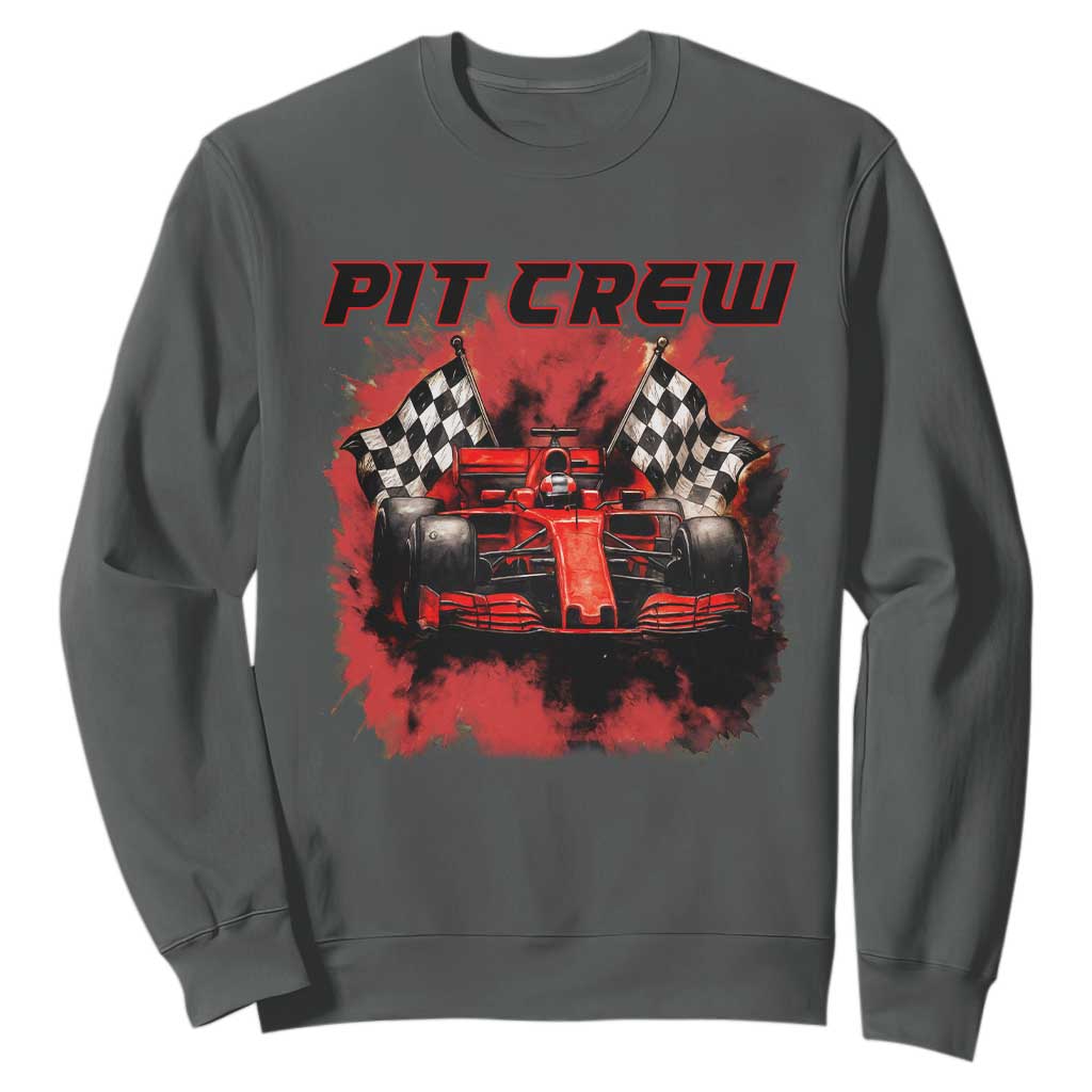 Racing Car Checkered Flag Sweatshirt Pit Crew Race Car TS14 Dark Heather Print Your Wear