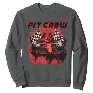Racing Car Checkered Flag Sweatshirt Pit Crew Race Car TS14 Dark Heather Print Your Wear