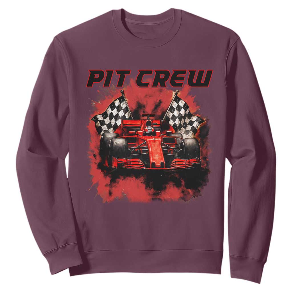 Racing Car Checkered Flag Sweatshirt Pit Crew Race Car TS14 Maroon Print Your Wear