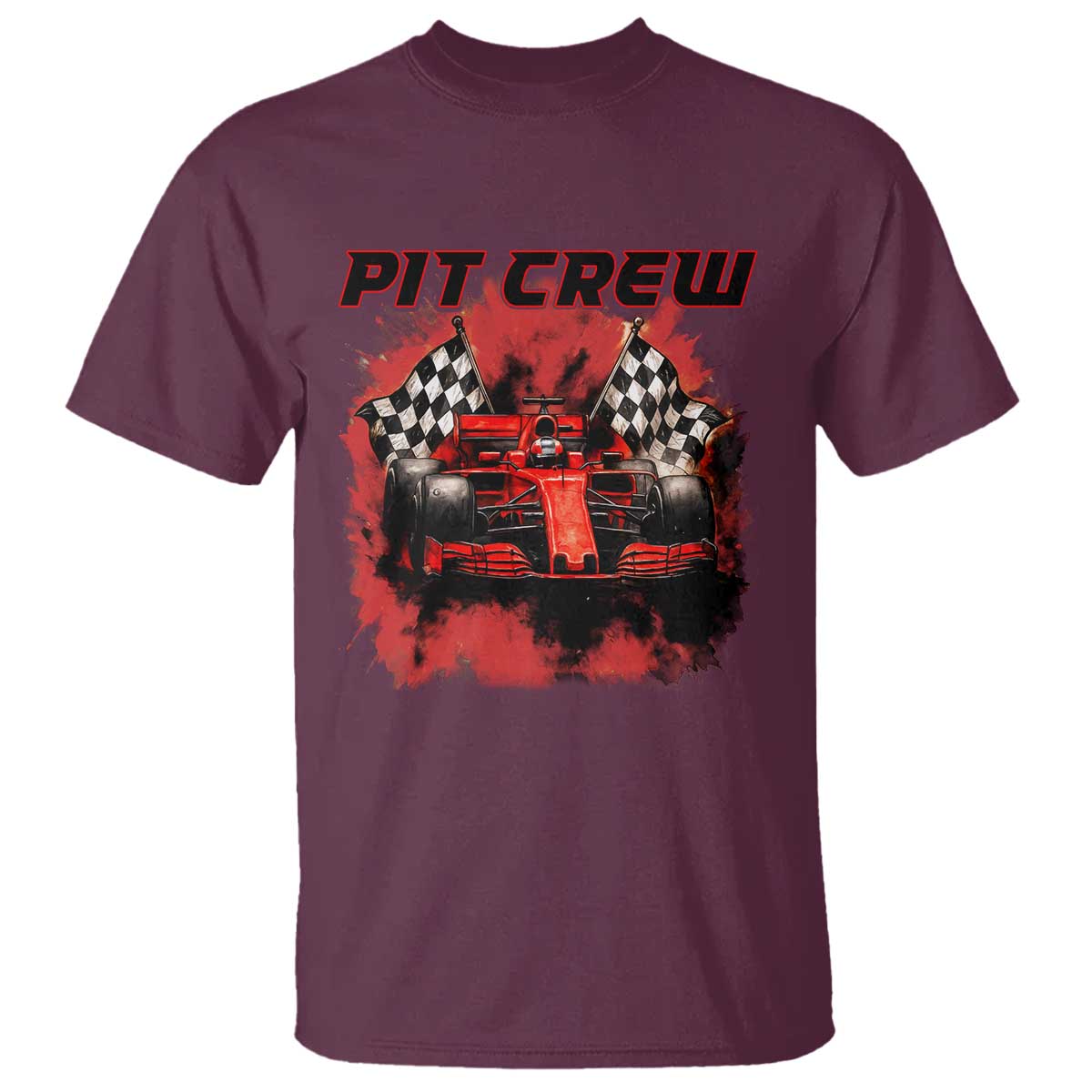 Racing Car Checkered Flag T Shirt Pit Crew Race Car TS14 Maroon Print Your Wear