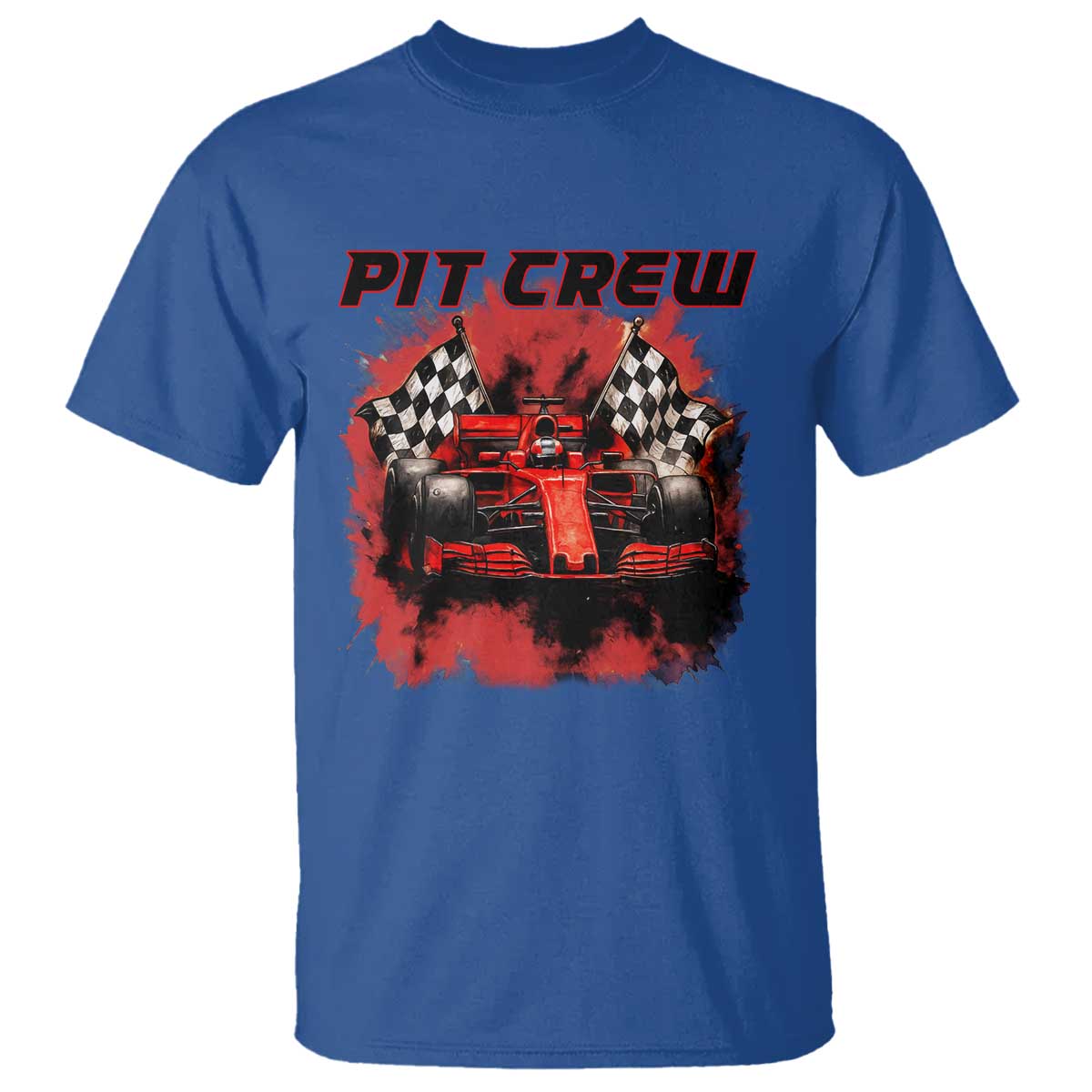 Racing Car Checkered Flag T Shirt Pit Crew Race Car TS14 Royal Blue Print Your Wear