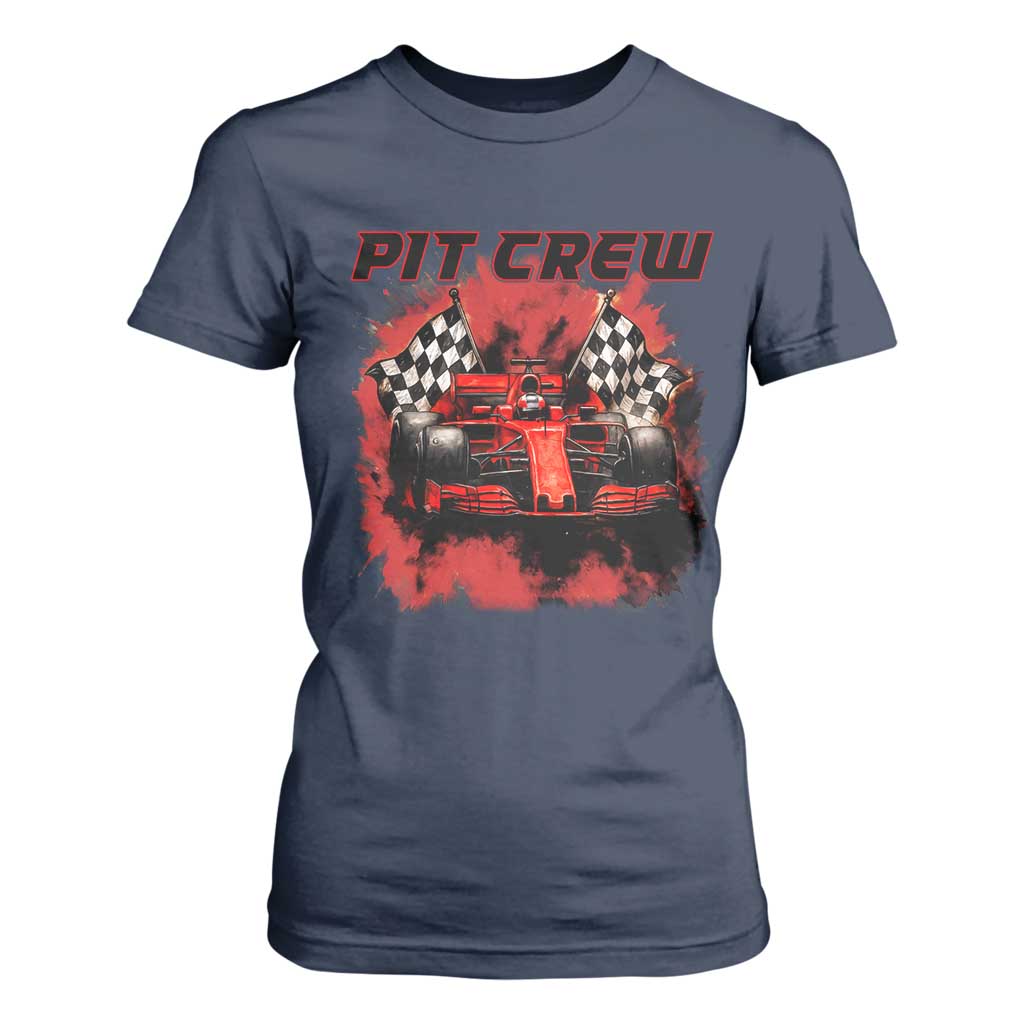 Racing Car Checkered Flag T Shirt For Women Pit Crew Race Car TS14 Navy Print Your Wear