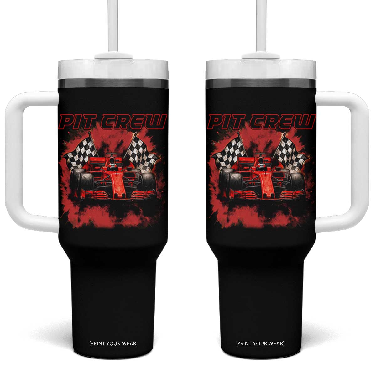 Racing Car Checkered Flag Tumbler With Handle Pit Crew Race Car TS14 One Size: 40 oz Black Print Your Wear