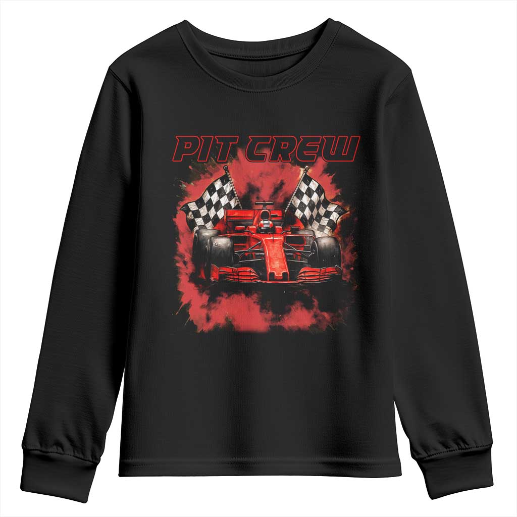 Racing Car Checkered Flag Youth Sweatshirt Pit Crew Race Car TS14 Black Print Your Wear