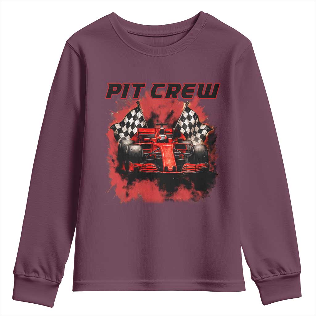 Racing Car Checkered Flag Youth Sweatshirt Pit Crew Race Car TS14 Maroon Print Your Wear