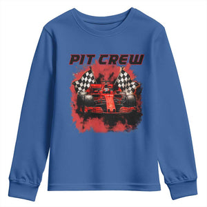 Racing Car Checkered Flag Youth Sweatshirt Pit Crew Race Car TS14 Royal Blue Print Your Wear