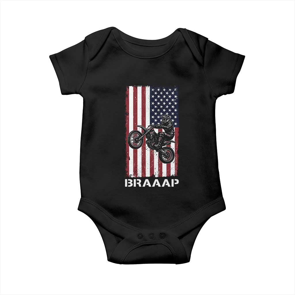 Dirt Bike Baby Onesie Braaap American Flag Motocross TS14 Black Print Your Wear