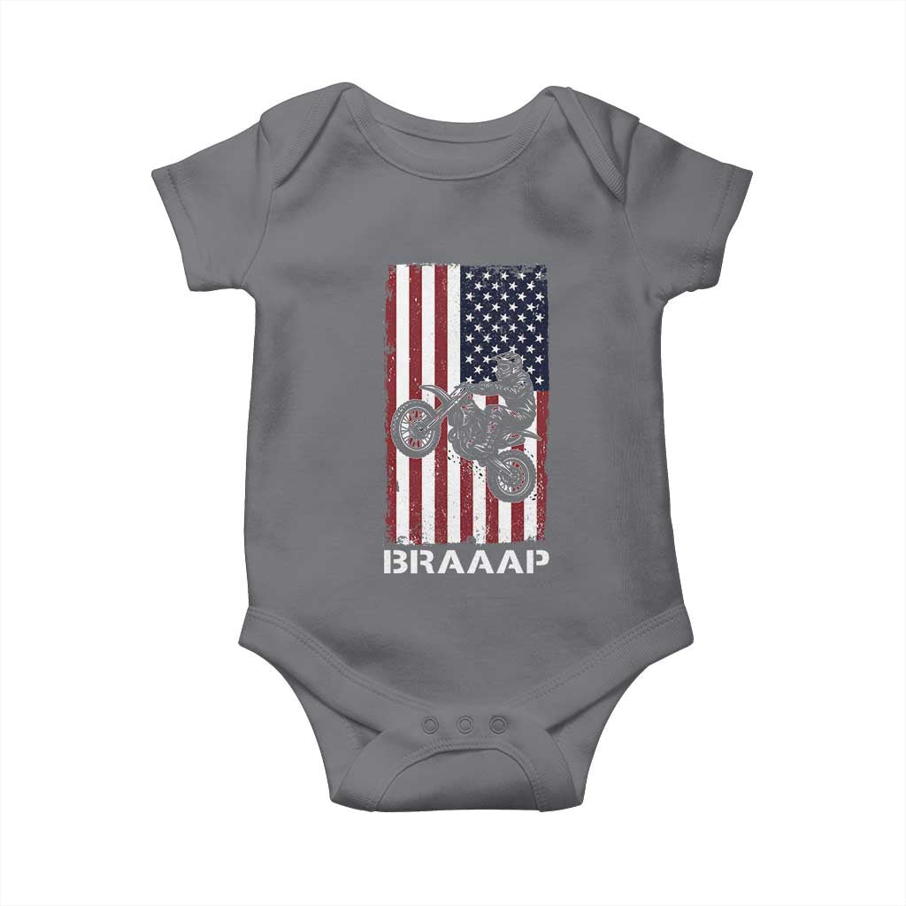 Dirt Bike Baby Onesie Braaap American Flag Motocross TS14 Charcoal Print Your Wear
