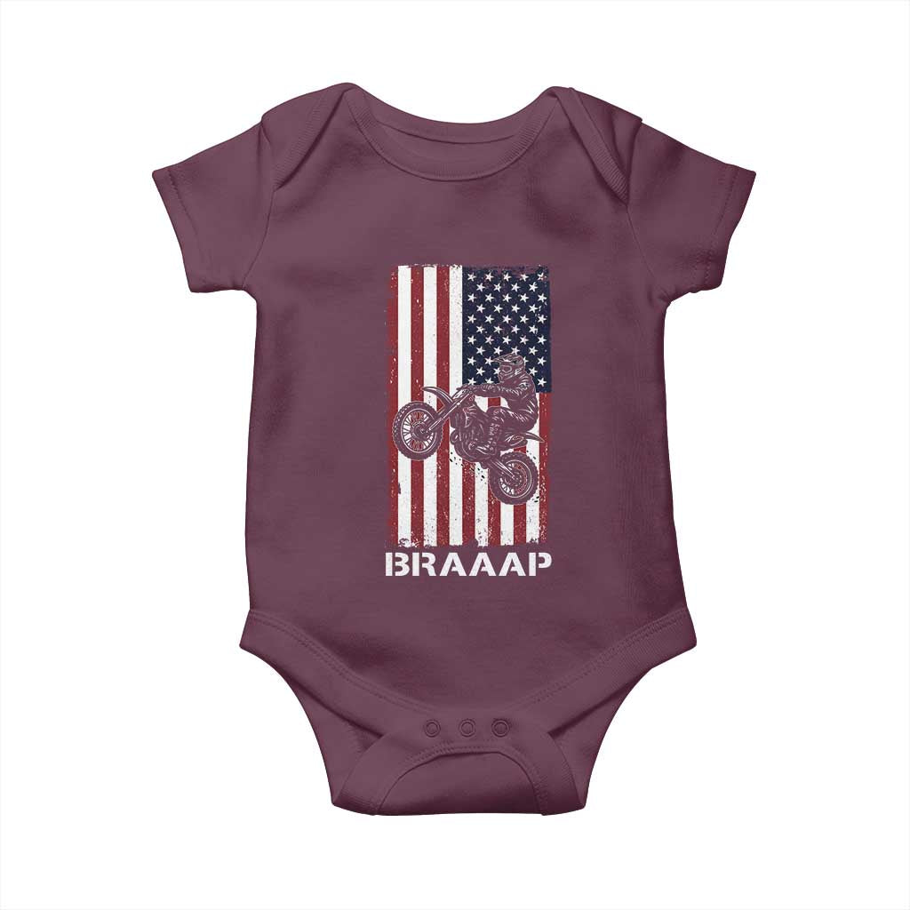 Dirt Bike Baby Onesie Braaap American Flag Motocross TS14 Maroon Print Your Wear