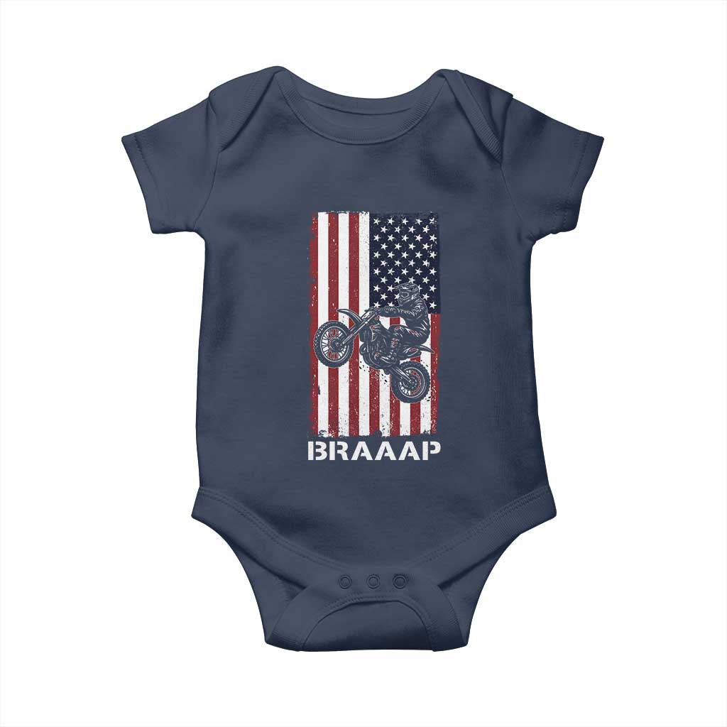 Dirt Bike Baby Onesie Braaap American Flag Motocross TS14 Navy Print Your Wear
