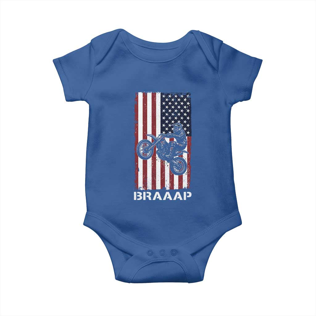 Dirt Bike Baby Onesie Braaap American Flag Motocross TS14 Royal Blue Print Your Wear