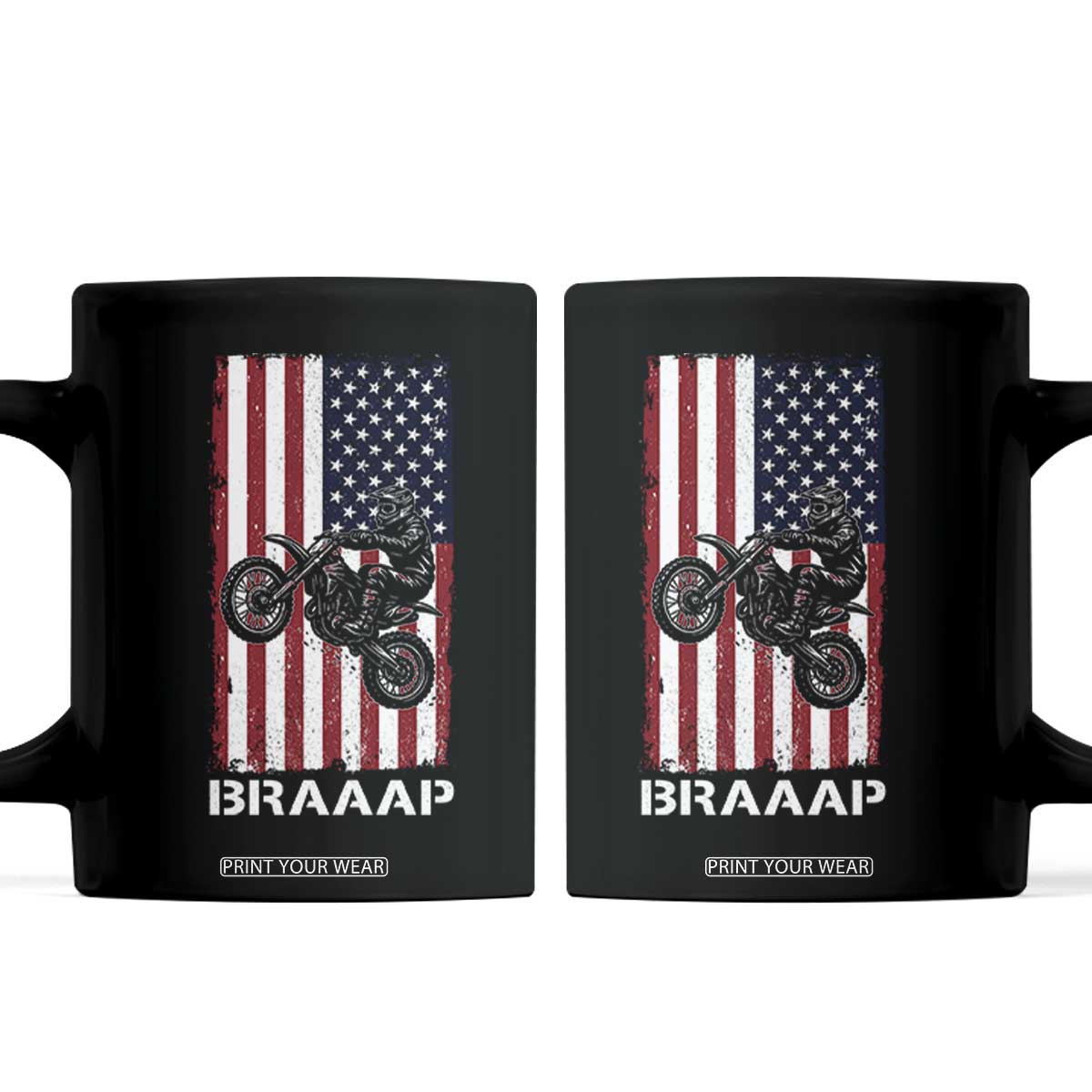 Dirt Bike Coffee Mug Braaap American Flag Motocross TS14 Black Print Your Wear