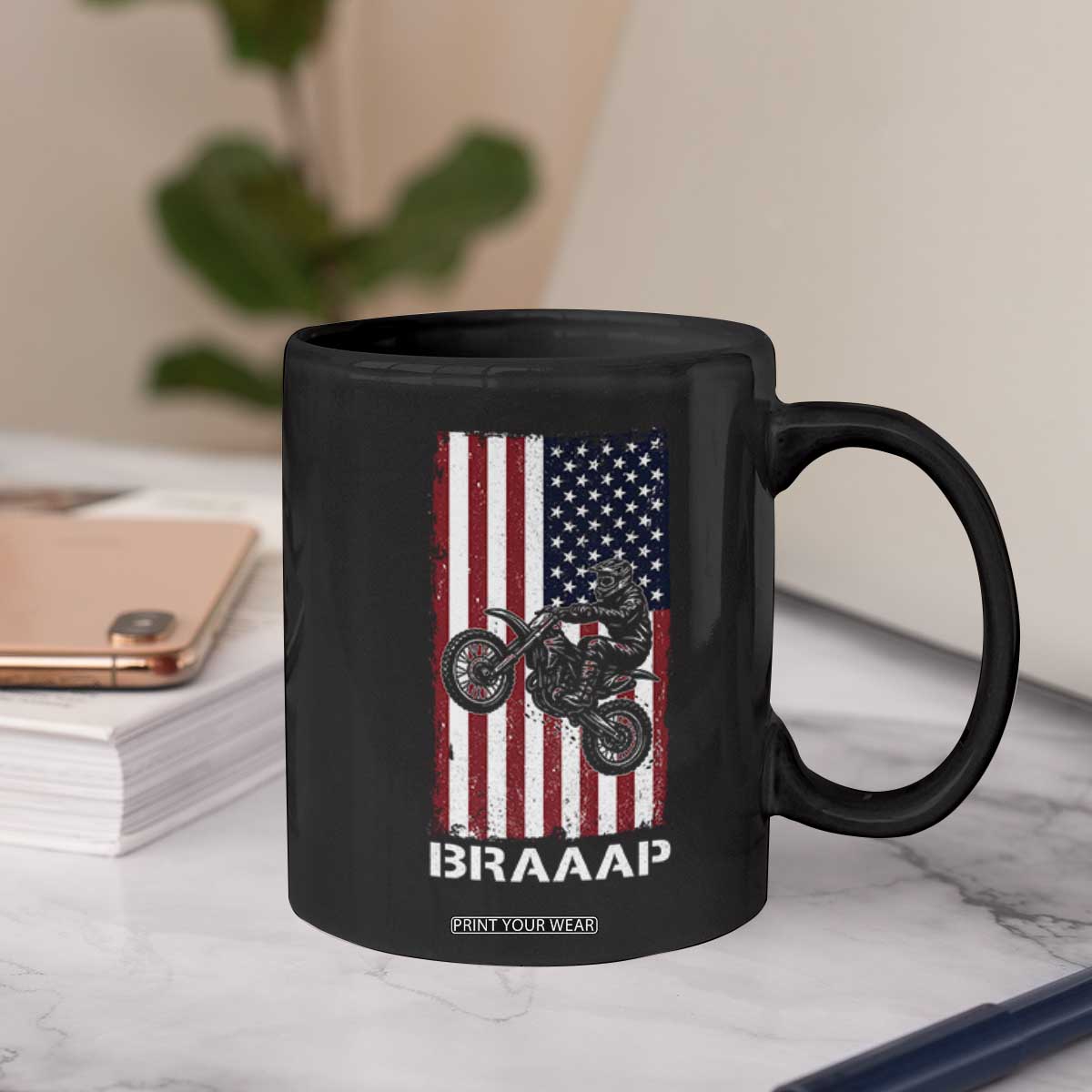 Dirt Bike Coffee Mug Braaap American Flag Motocross TS14 Print Your Wear